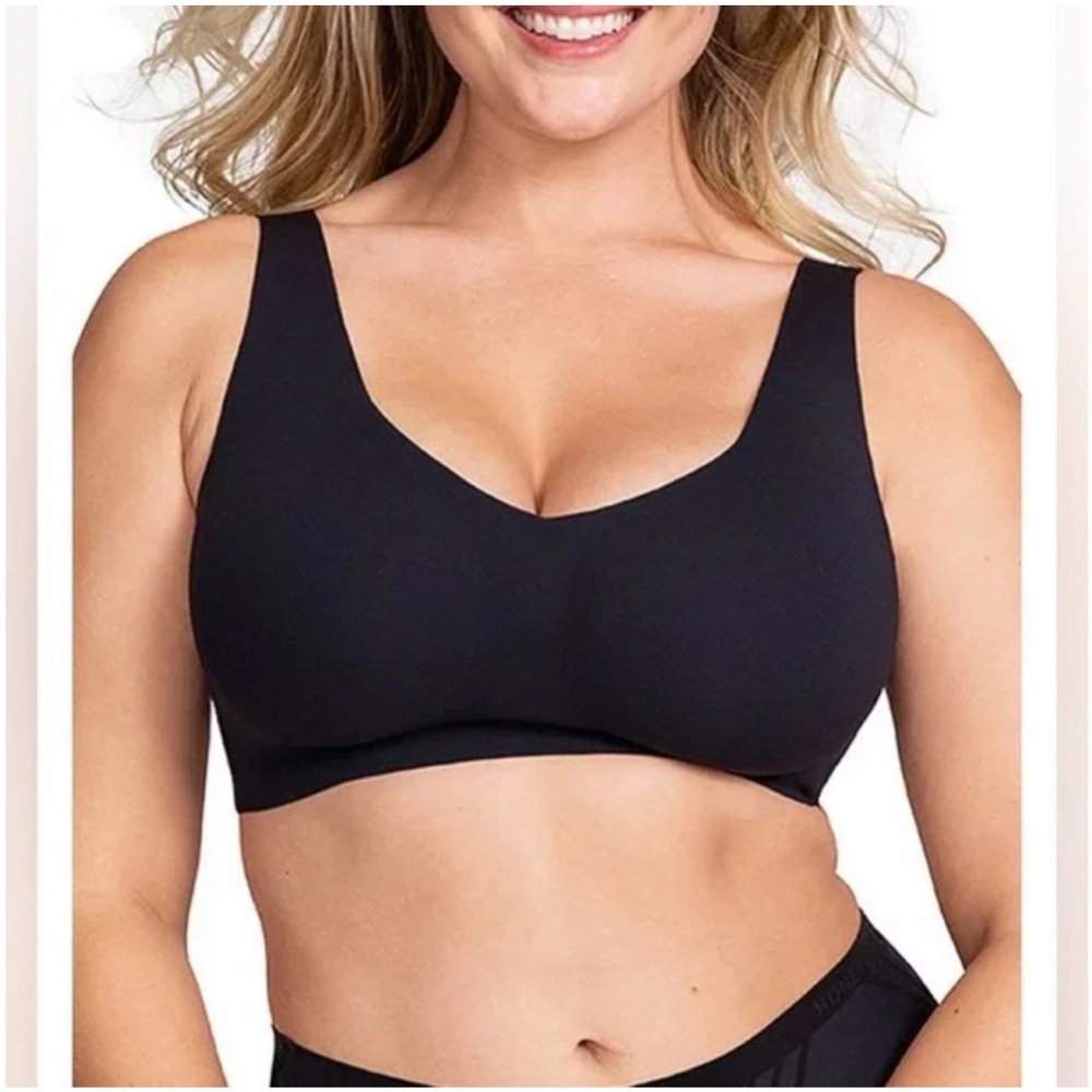 Honeylove V-Neck Wireless Bra Vamp Black Womens Size XL